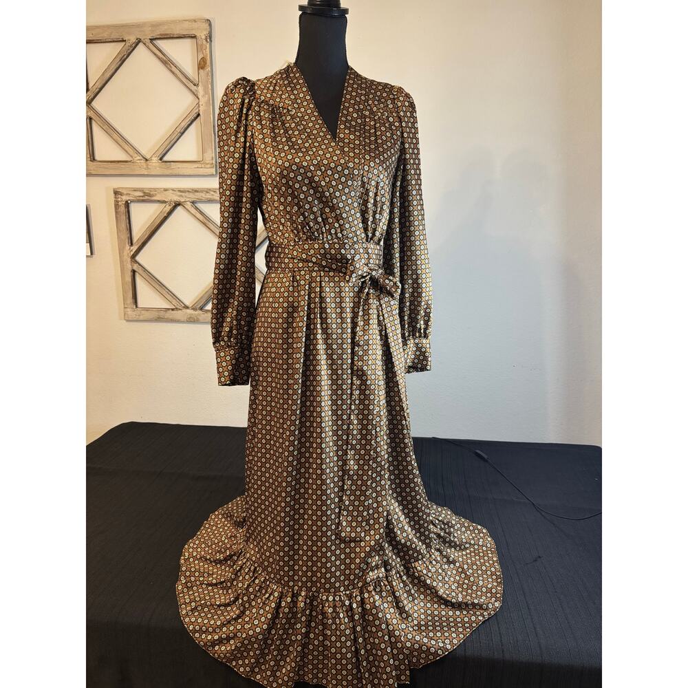 SANDRO JANINE PARIS Floral-Print Wrap-Front Midi Dress Marron US Sz 8 - Picture 5 of 14